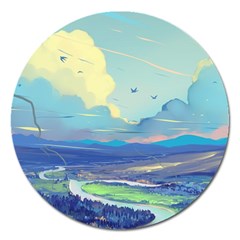 Digital Art Fantasy Landscape Magnet 5  (round) by uniart180623