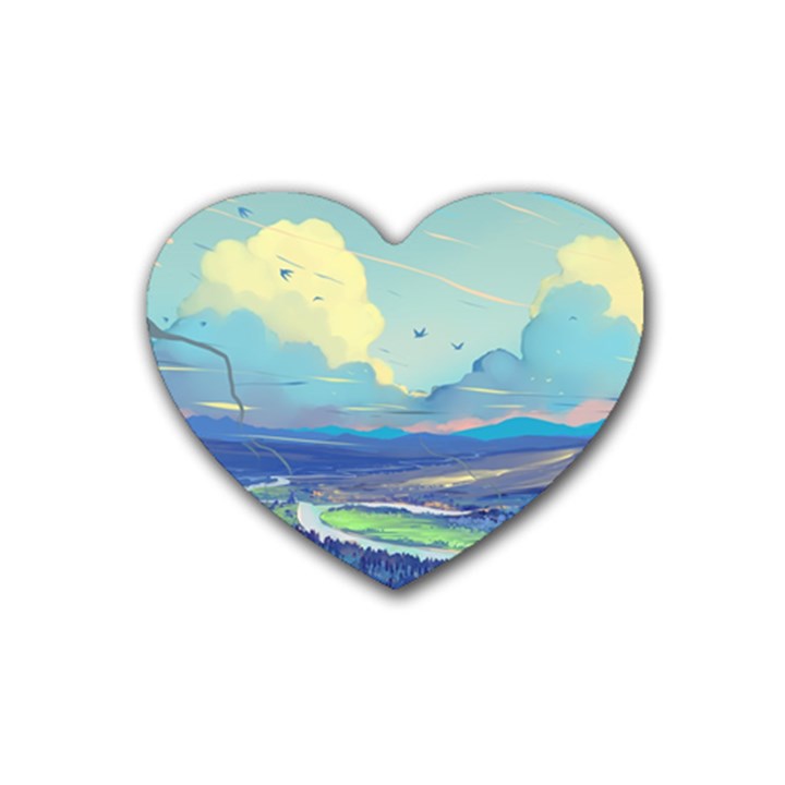 Digital Art Fantasy Landscape Rubber Coaster (Heart)