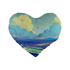 Digital Art Fantasy Landscape Standard 16  Premium Flano Heart Shape Cushions by uniart180623