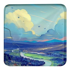 Digital Art Fantasy Landscape Square Glass Fridge Magnet (4 Pack)