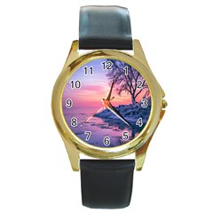 Tree Nature Plant Outdoors Ice Toronto Scenery Snow Round Gold Metal Watch