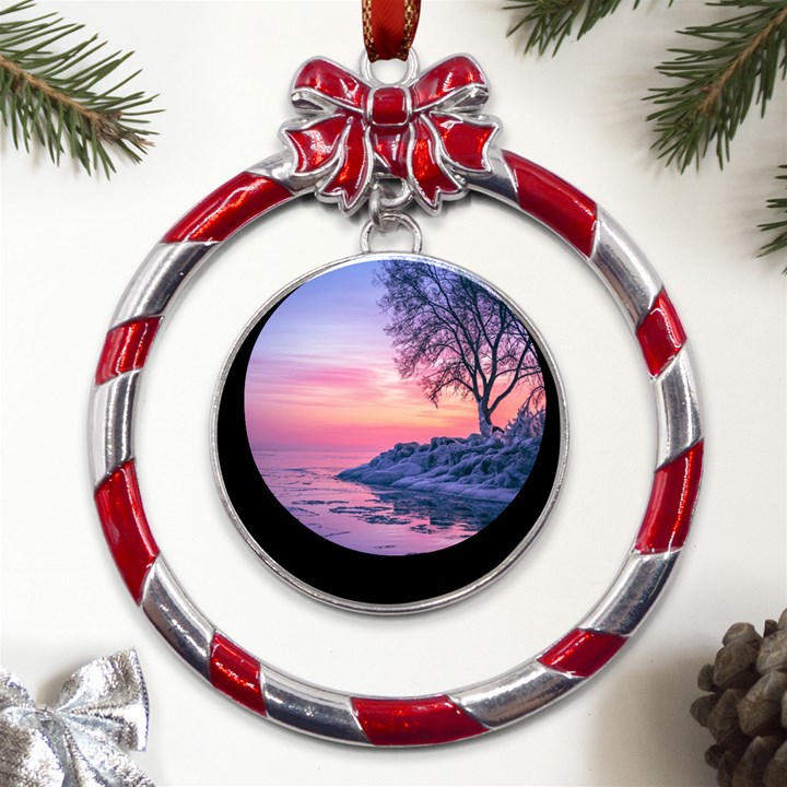 Tree Nature Plant Outdoors Ice Toronto Scenery Snow Metal Red Ribbon Round Ornament