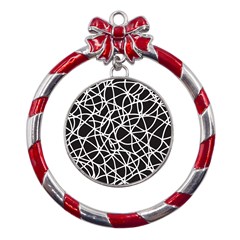 Interconnectedness Metal Red Ribbon Round Ornament