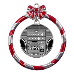 Boombox Metal Red Ribbon Round Ornament