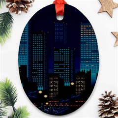 Pixel Art Night City Japan Ornament (oval) by Sarkoni