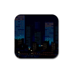 Pixel Art Night City Japan Rubber Coaster (square) by Sarkoni