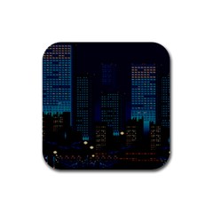 Pixel Art Night City Japan Rubber Square Coaster (4 Pack) by Sarkoni