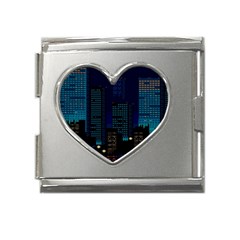 Pixel Art Night City Japan Mega Link Heart Italian Charm (18mm) by Sarkoni