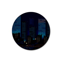 Pixel Art Night City Japan Rubber Round Coaster (4 Pack) by Sarkoni