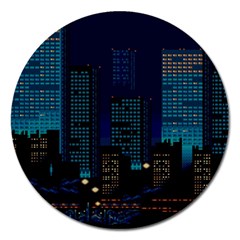 Pixel Art Night City Japan Magnet 5  (round) by Sarkoni