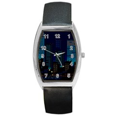 Pixel Art Night City Japan Barrel Style Metal Watch by Sarkoni