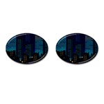 Pixel Art Night City Japan Cufflinks (Oval) Front(Pair)