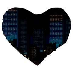 Pixel Art Night City Japan Large 19  Premium Heart Shape Cushions by Sarkoni