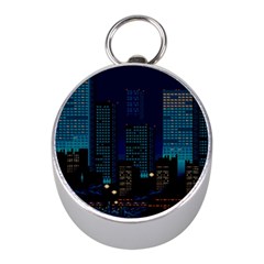 Pixel Art Night City Japan Mini Silver Compasses by Sarkoni