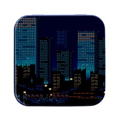 Pixel Art Night City Japan Square Metal Box (black) by Sarkoni