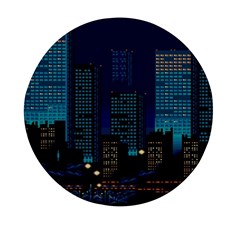 Pixel Art Night City Japan Mini Round Pill Box by Sarkoni