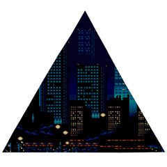 Pixel Art Night City Japan Wooden Puzzle Triangle by Sarkoni