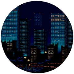 Pixel Art Night City Japan Wooden Puzzle Round by Sarkoni