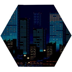 Pixel Art Night City Japan Wooden Puzzle Hexagon by Sarkoni