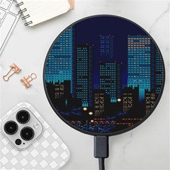 Pixel Art Night City Japan Wireless Fast Charger(black) by Sarkoni