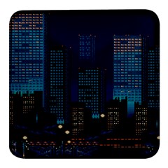 Pixel Art Night City Japan Square Glass Fridge Magnet (4 Pack)