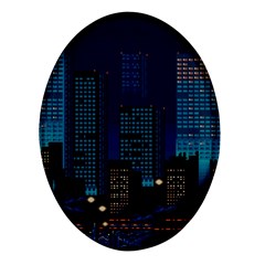 Pixel Art Night City Japan Oval Glass Fridge Magnet (4 Pack)