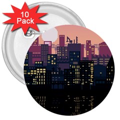 Pixel Art City 3  Buttons (10 Pack)  by Sarkoni