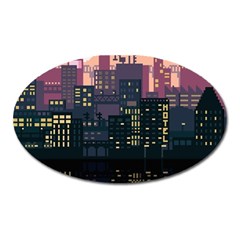 Pixel Art City Oval Magnet