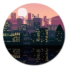 Pixel Art City Magnet 5  (round) by Sarkoni