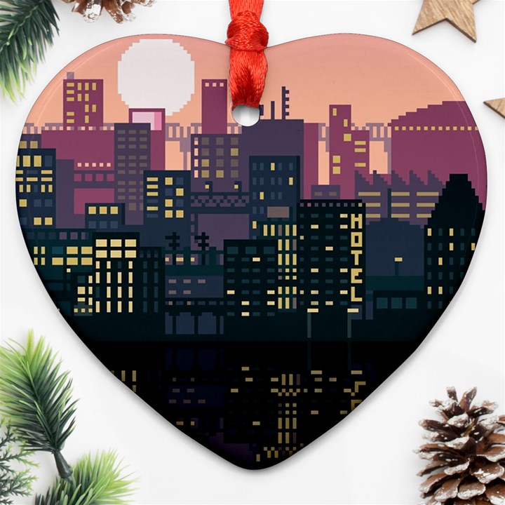 Pixel Art City Heart Ornament (Two Sides)