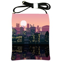 Pixel Art City Shoulder Sling Bag by Sarkoni