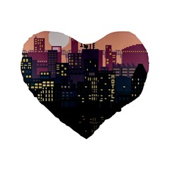 Pixel Art City Standard 16  Premium Heart Shape Cushions by Sarkoni