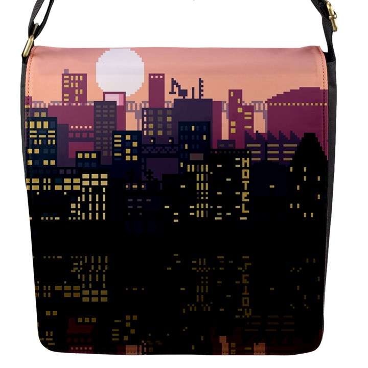 Pixel Art City Flap Closure Messenger Bag (S)