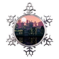 Pixel Art City Metal Large Snowflake Ornament by Sarkoni