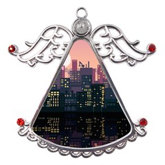 Pixel Art City Metal Angel With Crystal Ornament by Sarkoni