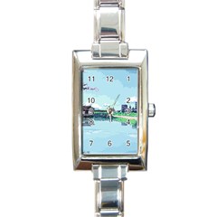 Japanese Themed Pixel Art The Urban And Rural Side Of Japan Rectangle Italian Charm Watch by Sarkoni