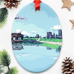 Japanese Themed Pixel Art The Urban And Rural Side Of Japan Ornament (oval) by Sarkoni