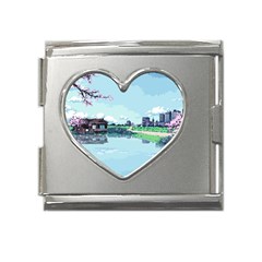 Japanese Themed Pixel Art The Urban And Rural Side Of Japan Mega Link Heart Italian Charm (18mm) by Sarkoni