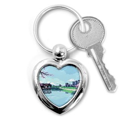 Japanese Themed Pixel Art The Urban And Rural Side Of Japan Key Chain (heart) by Sarkoni