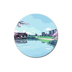 Japanese Themed Pixel Art The Urban And Rural Side Of Japan Magnet 3  (round) by Sarkoni