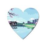 Japanese Themed Pixel Art The Urban And Rural Side Of Japan Heart Magnet Front