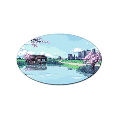 Japanese Themed Pixel Art The Urban And Rural Side Of Japan Sticker Oval (10 Pack) by Sarkoni