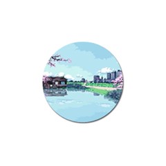 Japanese Themed Pixel Art The Urban And Rural Side Of Japan Golf Ball Marker by Sarkoni