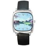 Japanese Themed Pixel Art The Urban And Rural Side Of Japan Square Metal Watch Front