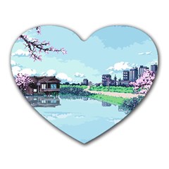 Japanese Themed Pixel Art The Urban And Rural Side Of Japan Heart Mousepad