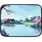 Japanese Themed Pixel Art The Urban And Rural Side Of Japan Two Sides Fleece Blanket (Mini) 35 x27  Blanket Back