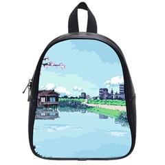 Japanese Themed Pixel Art The Urban And Rural Side Of Japan School Bag (small) by Sarkoni