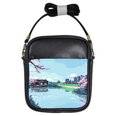 Japanese Themed Pixel Art The Urban And Rural Side Of Japan Girls Sling Bag by Sarkoni