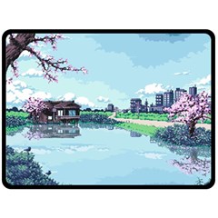 Japanese Themed Pixel Art The Urban And Rural Side Of Japan Fleece Blanket (large) by Sarkoni