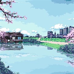 Japanese Themed Pixel Art The Urban And Rural Side Of Japan Play Mat (square) by Sarkoni